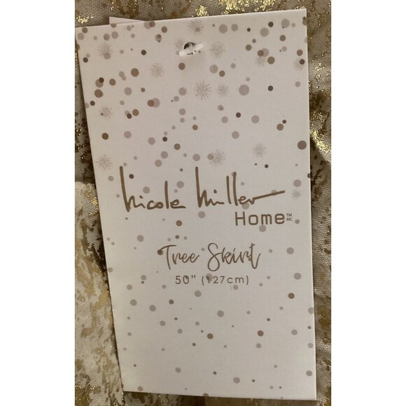 NICOLE MILLER Christmas Tree Skirt Gold & White Buttons & Ruffle 50” New W/Tags - Picture 5 of 13